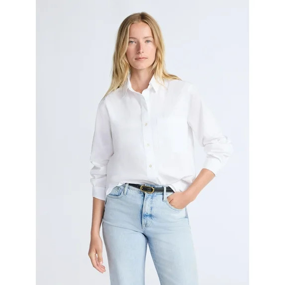 Free Assembly Women's Boxy Cotton Button Front Tunic Shirt with Long Sleeves, Sizes XS-XXL | Walmart (US)