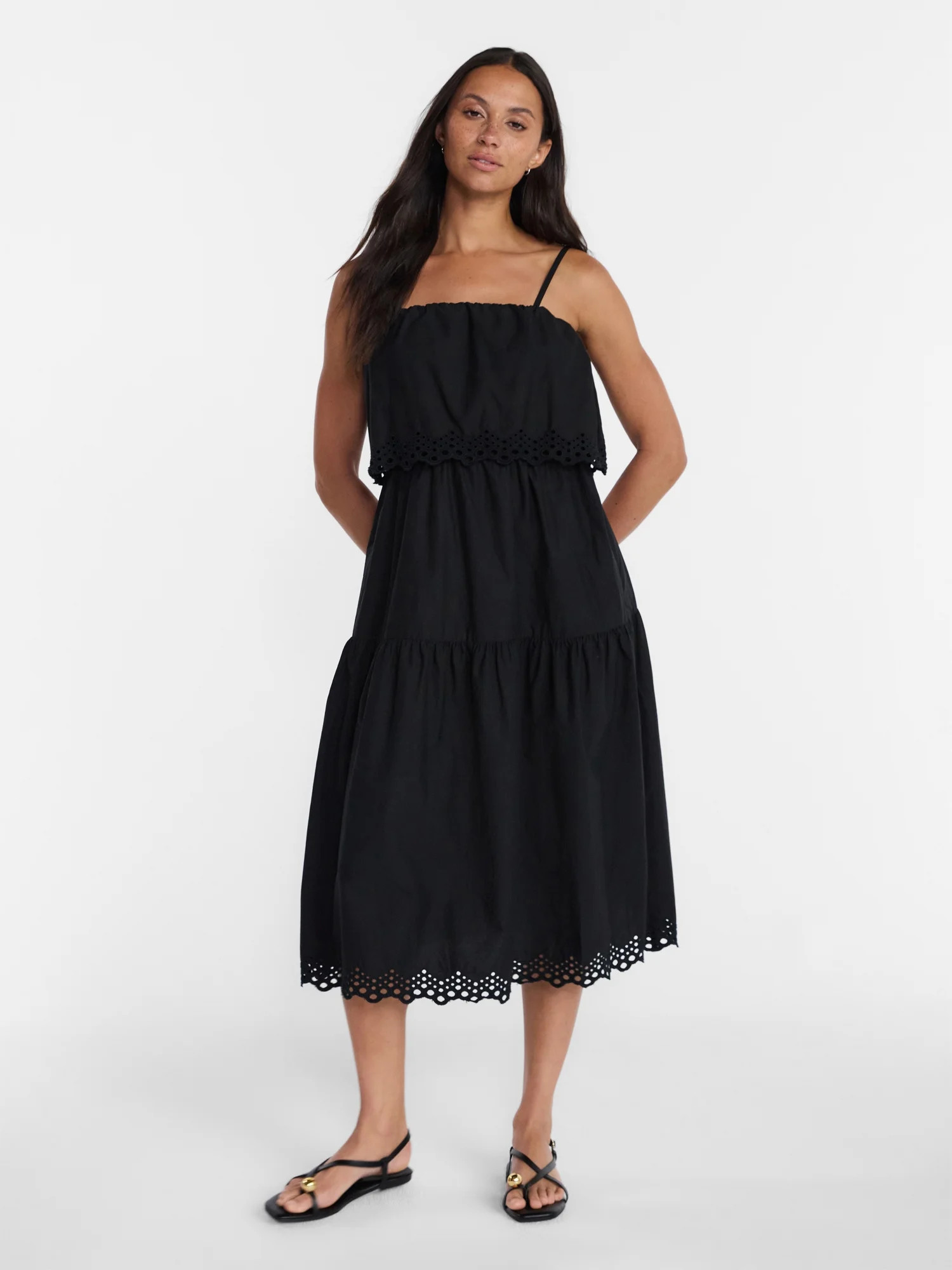 Time and Tru Women's and Women's Plus Sleeveless Cotton Midi Dress with Eyelet Trim, Sizes XS-4X ... | Walmart (US)