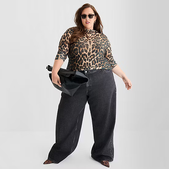 new!Ashley Graham Slouchy Womens Plus High Rise Wide Leg Jean | JCPenney