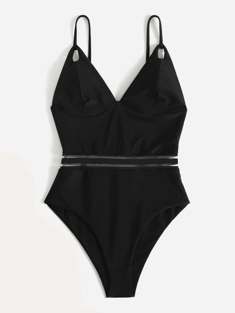 Contrast Mesh One Piece Swimsuit | SHEIN