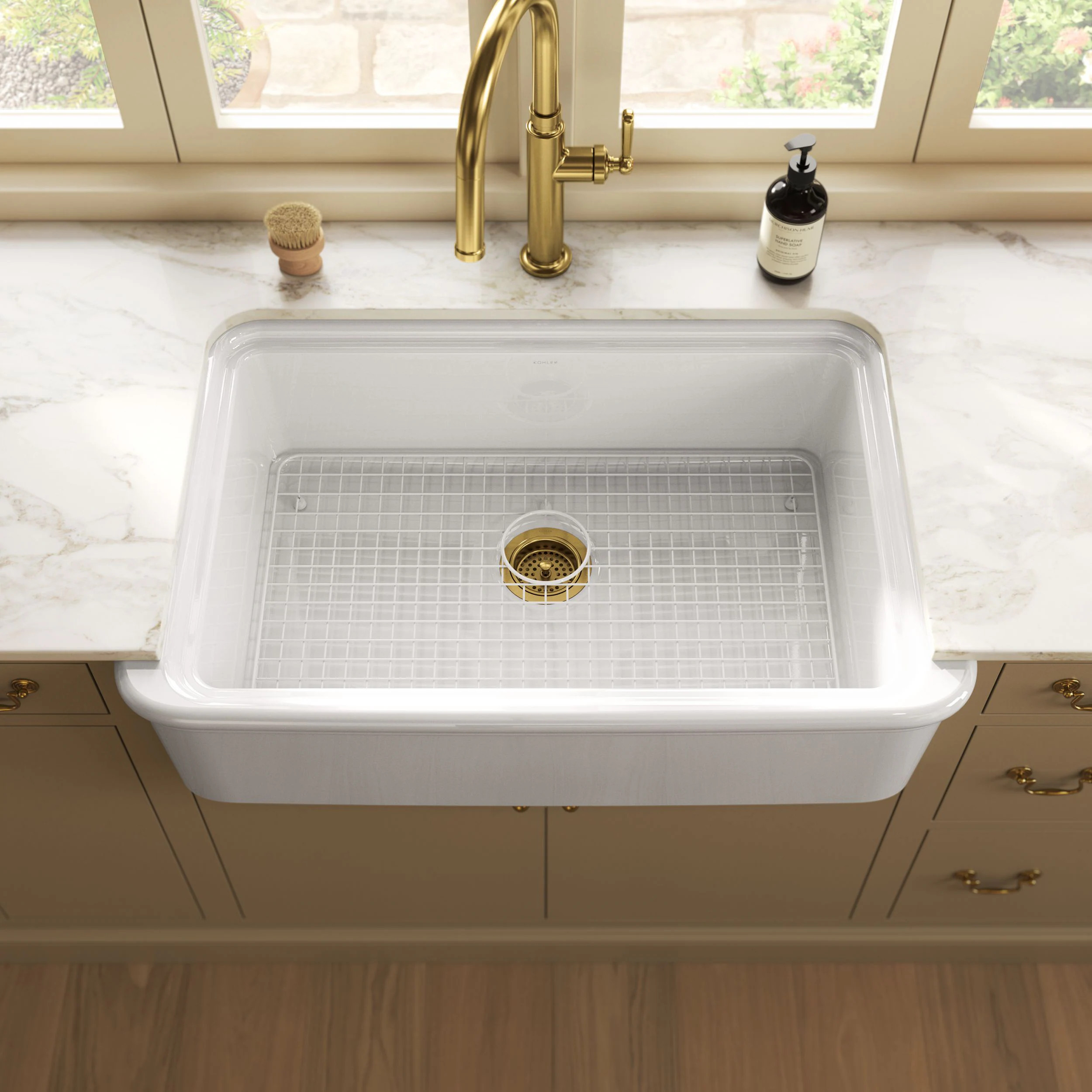 KOHLER Audrine by Studio McGee Undermount 35.5-in x 22.62-in Fireclay Single bowl Kitchen Sink one_size in White | 36250-0 | Lowe's