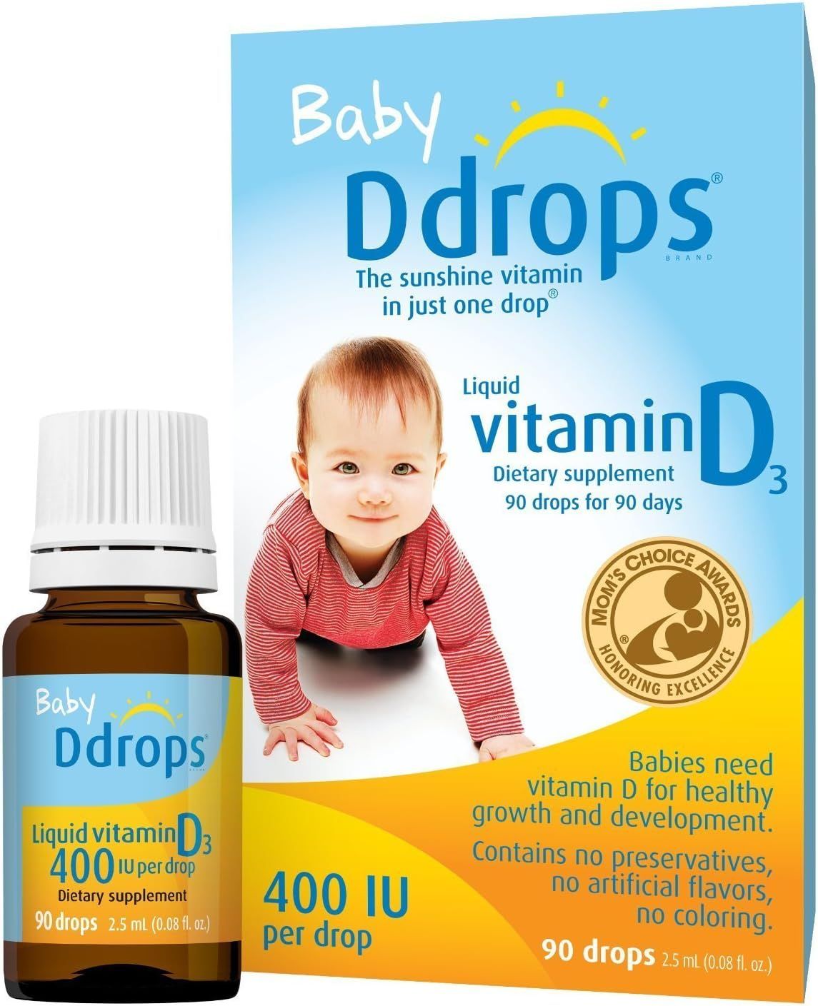 Ddrops 1072834 400 IU Liquid Vitamin D3 Drops for Babies, 2.5 ml, 2 Count | Amazon (US)