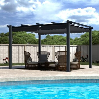 VEIKOUS 10-ft W x 13-ft L x 7-ft 3-in H Gray Metal Freestanding Pergola with Canopy | Lowe's