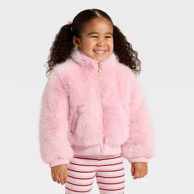 Toddler Girls' Faux Fur Bluson Jacket - Cat & Jack™ Pink 12M | Target