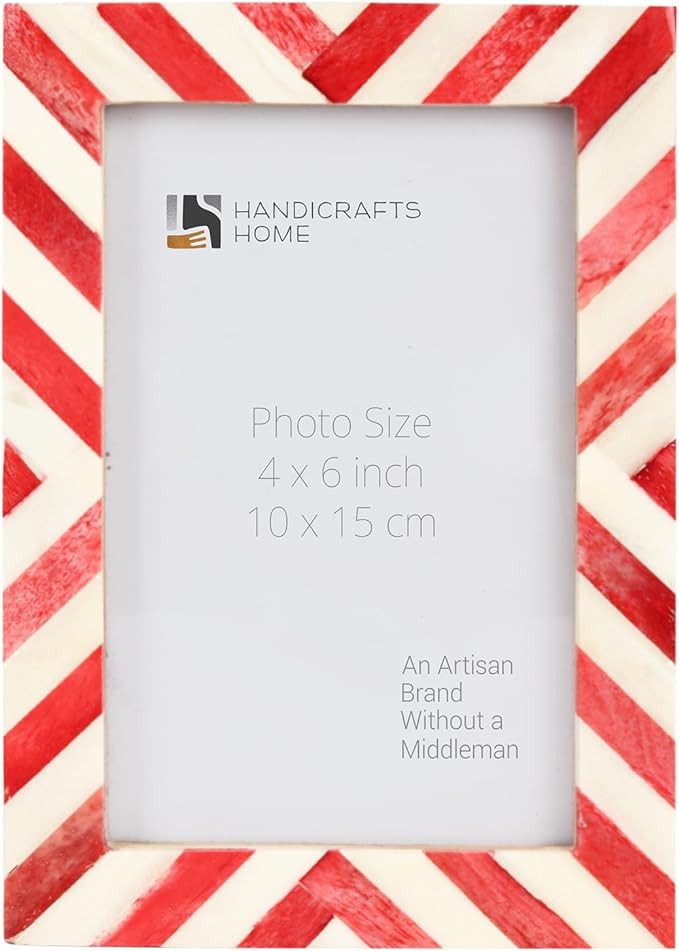 Handicrafts Home Red Picture Frame – 4x6 Handmade Chevron Bone Inlay Photo Frame for Christmas ... | Amazon (US)