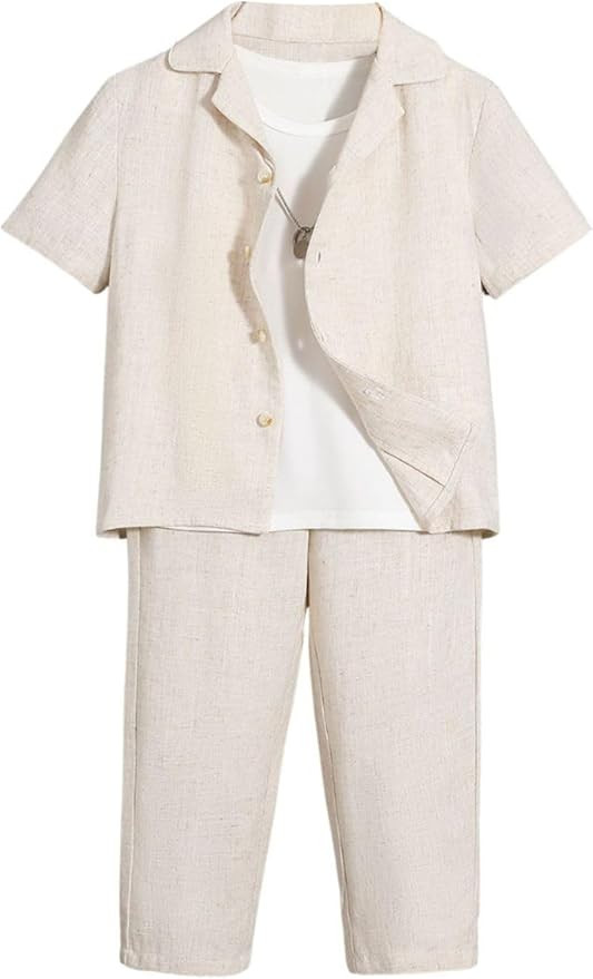 Verdusa Boy's 2 Piece Outfits Linen Set Going Out Outfits Button Up Shirt and Shorts Pants Set | Amazon (US)