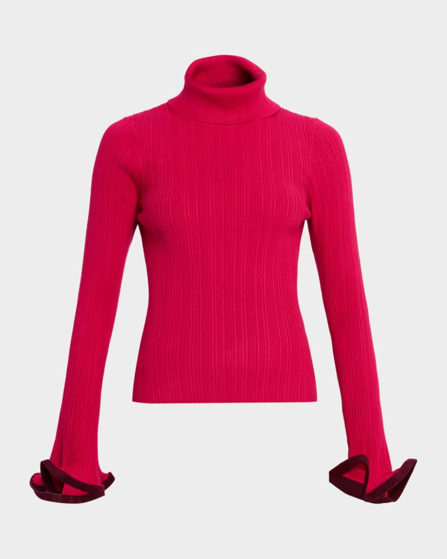 Lola Turtleneck Ruffle-Cuff Top | Neiman Marcus