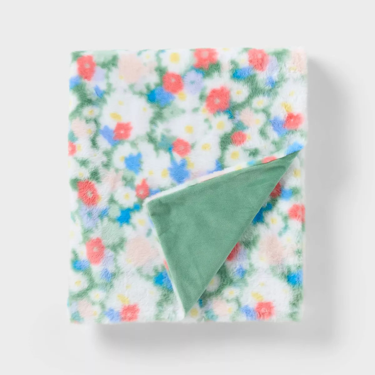 Floral Fur Kids' Throw Blanket Green - Pillowfort™ | Target