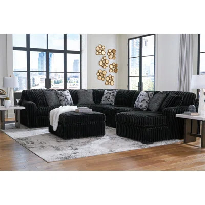 Midnight-Madness Onyx Corduroy 4-Piece RAF Chaise Sectional | Wayfair North America