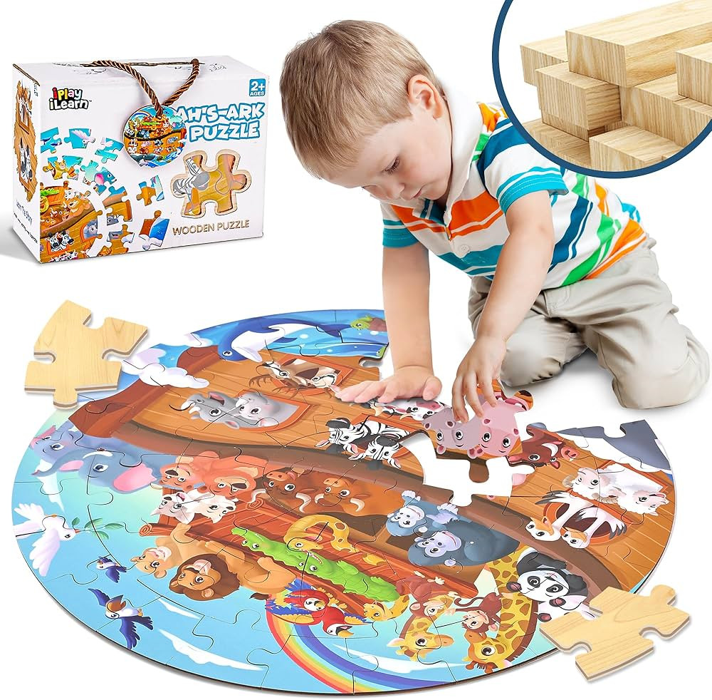 iPlay, iLearn Toddler Noah's-Ark Wooden Animal Puzzle Toy, Kid Floor Puzzle for Age 3-5, 4-8, Lar... | Amazon (US)