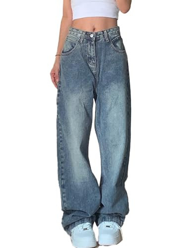 DUKBUBI Jeans for Women Wide Leg Baggy Jeans Low Waist Vintage Loose Boyfriend Denim Pants Y2K Blue | Amazon (US)