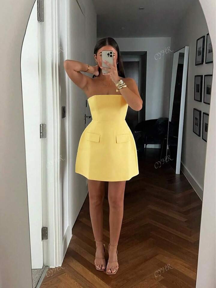 Women's Solid Color Casual Elegant Street Commuting Sexy Wedding Party Spring/Summer Tube Dress | SHEIN