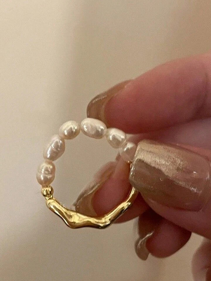 1Pc Daily Vintage Elastic Rope Pearl Pearl Pearl Ring Women's Fashion Party Metal Chain Splicing ... | SHEIN