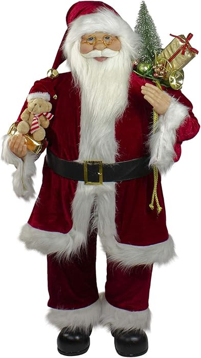 36" Red and White Standing Santa Claus Christmas Figure with Teddy Bear and Gift Bag | Amazon (US)