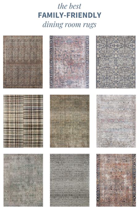 Rounded up a set of family-friendly dining room rugs!

If you’re on “team dining room rug,” I’d suggest going for…
- darker colors
- busy patterns
- durable materials like polypropylene and wool
- one that’s not too expensive

More on picking the right one on the blog!