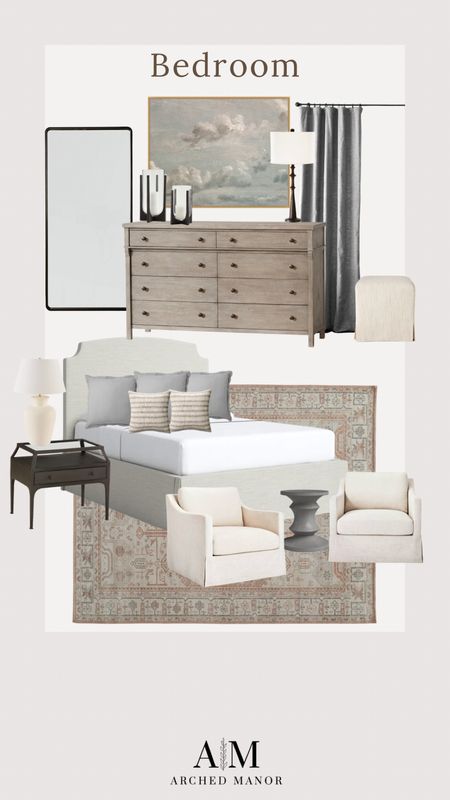 Bedroom design! Love the wood dresser, black nightstand, wool rug,  floor length mirror and more!

#LTKstyletip #LTKsalealert #LTKhome