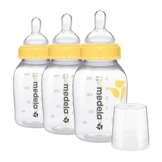 Medela Slow Flow Feeding & Storage Bottles, 3 Pack of 5 Ounce Bottle with Nipple, Lids, Wide Base... | Amazon (US)