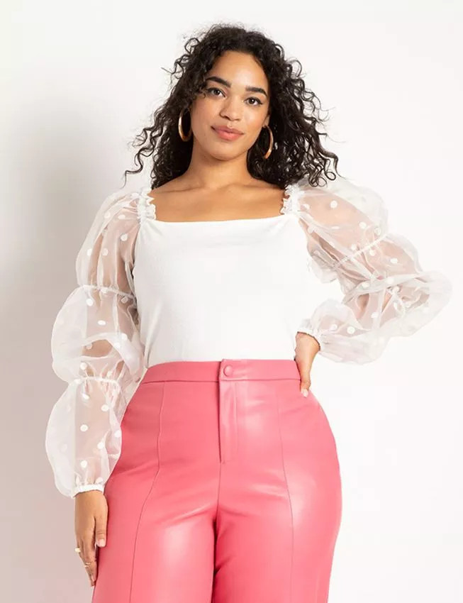 Flocked Organza Sleeve Top | Eloquii