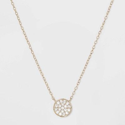 Sterling Silver Pave Cubic Zirconia Disc Necklace - Gold | Target