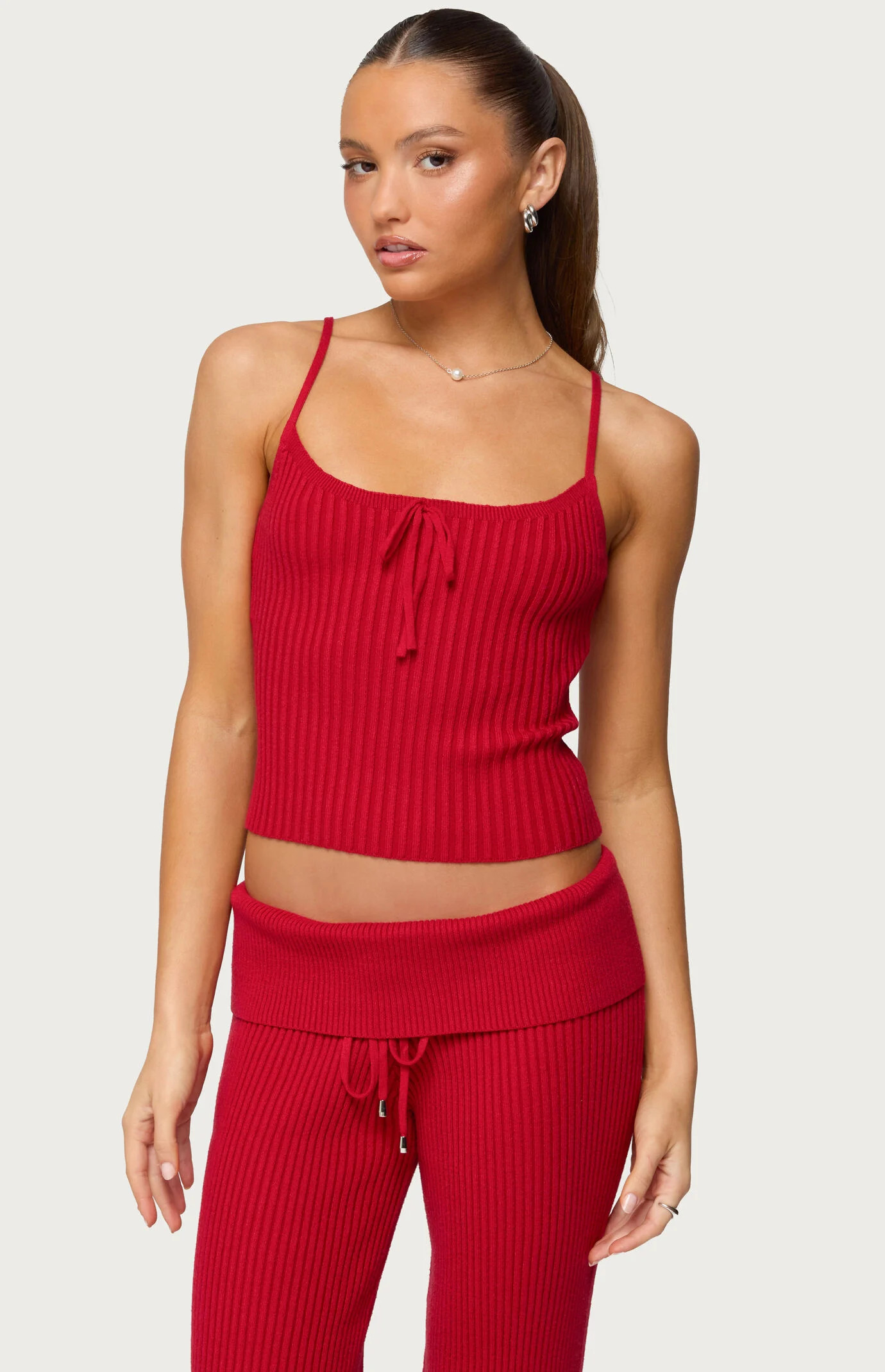 Edikted Women's Adannah Tie Ribbed Knit Tank Top in Red - Size Medium | PacSun