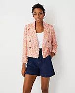 Fringe Tweed Cropped Double Breasted Blazer | Ann Taylor (US)