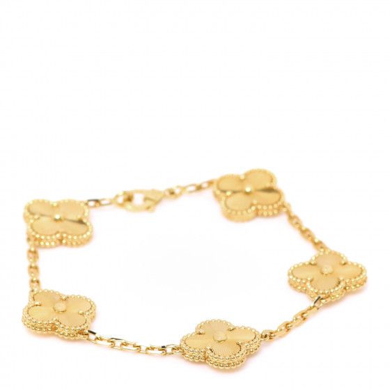 VAN CLEEF & ARPELS 18K Yellow Gold 5 Motifs Guilloche Vintage Alhambra Bracelet | FASHIONPHILE | Fashionphile