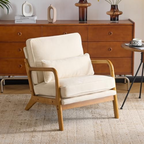 Karl home Mid-Century Modern Accent Reading Chair, Creamy | Chenille Upholstered, Solid Wood Fram... | Amazon (US)