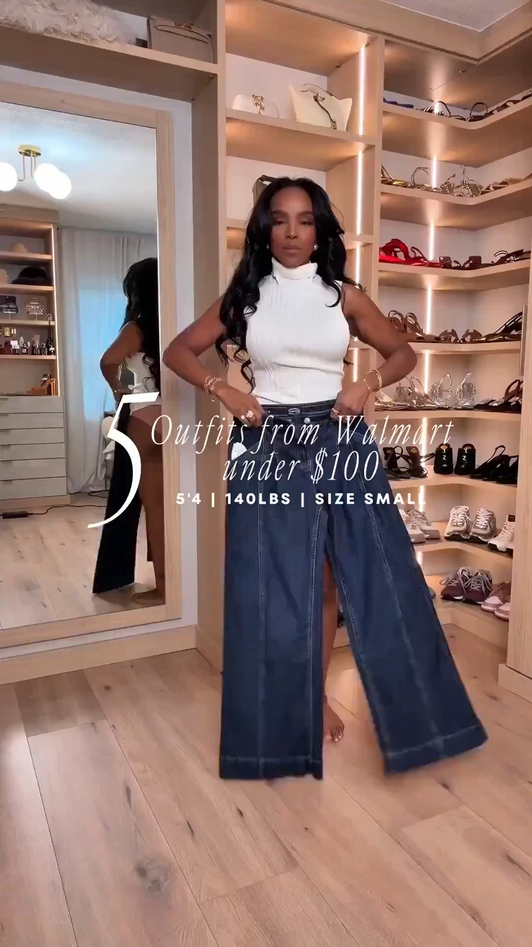 This Walmart outfit proves you don’t need to spend a lot to look put together. The clean lines, flattering fit, and easy mix-and-match pieces make this one of those looks you’ll keep reaching for. Simple, elevated, and incredibly wearable.

Perfect for everyday errands, casual workdays, lunch dates, travel days, or weekend plans.

📏 Sizing & Fit Details  
Height: 5'4"  
Weight: 138 lbs  
Bust: 34D  
Waist: 27"  
Hips: 40"  

Top: Size Small  
Jeans: 27 Long  
Shoes: True to size  

This is a great example of a smart long-term shopping strategy—these basics can be styled multiple ways, which means the cost per wear drops fast while still looking polished.

Save this post to revisit later and shop the full outfit instantly.

Walmart outfit under $100, affordable wide leg jeans, budget fashion finds, everyday outfit ideas, casual chic outfit

Follow me on Instagram and YouTube @kirasfashionfinds 

#LTKootd #LTKPetite #LTKgrwm