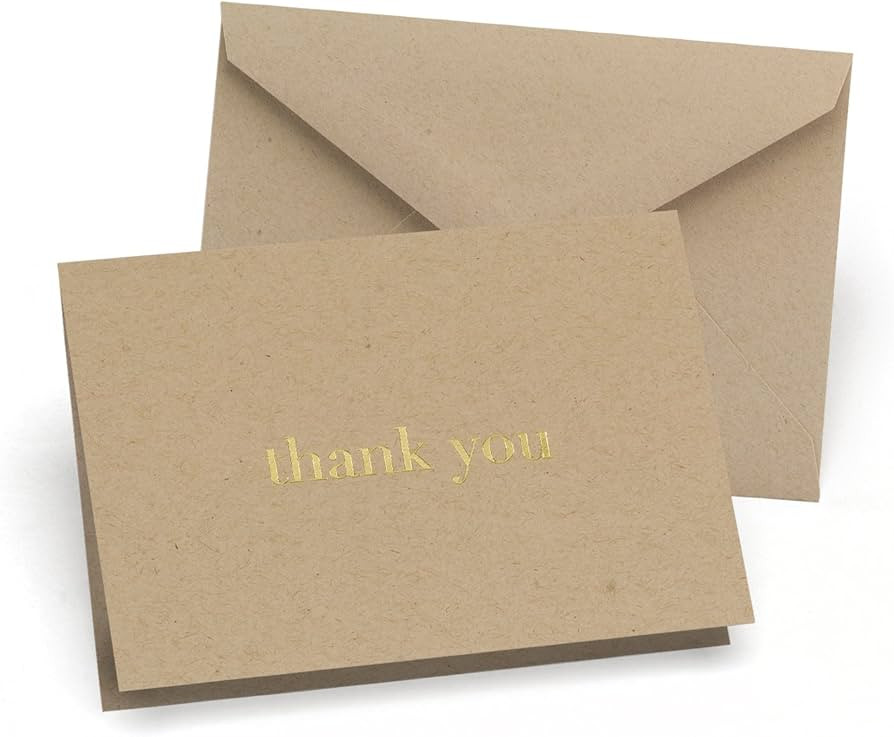Hortense B. Hewitt 50-Count Kraft Natural and Gold Thank You Note Cards, 4.8 x 3.3-Inches | Amazon (US)