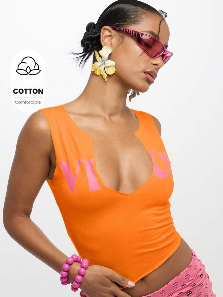 SUMWON WOMEN Notch Neck Tank Top Seamless Form Fitting Summer Crop Tee Vacation Party Club Festival Evening Wear Minimalist Basic Essential Y2K Streetwear | SHEIN