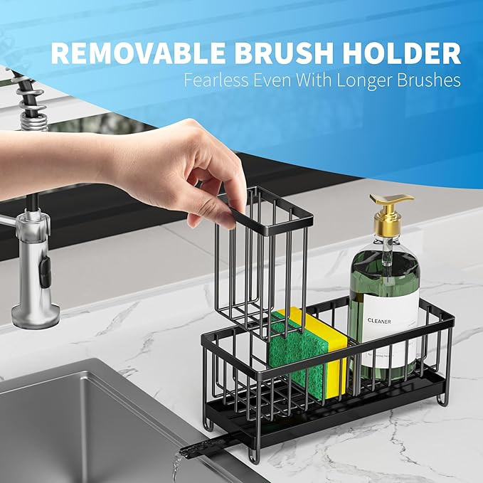 Cisily Black Sponge Holder for Kitchen Sink, Sink Caddy Organizer with High Brush Holder, Kitchen... | Amazon (US)