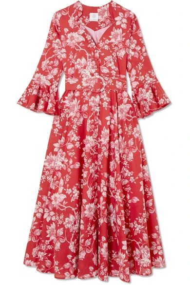 Gül Hürgel - Rita Belted Floral-print Cotton Dress - Red | NET-A-PORTER (US)