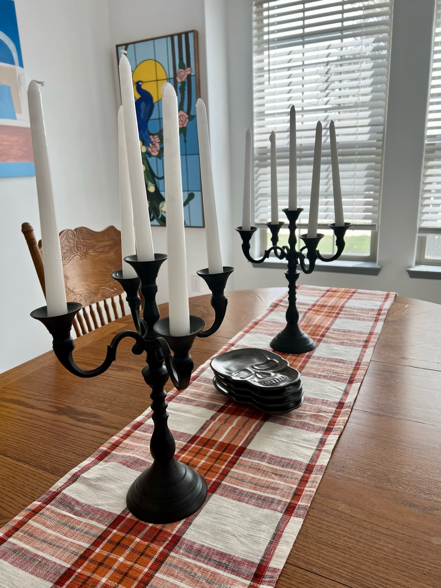 Fall home decor Halloween home decor gingham table runner black candle holders skull plates

#LTKHalloween #LTKSeasonal #LTKhome