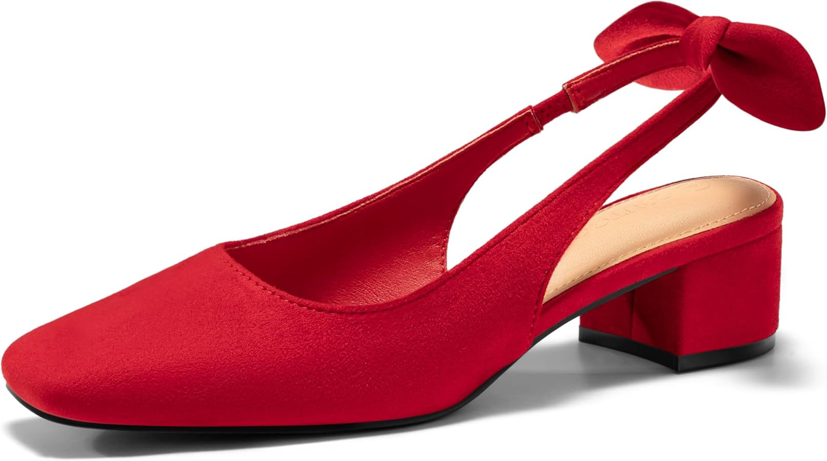 Coutgo Womens Chunky Low Heels Bow Slingback Pumps Closed Square Toe Wedding Party Dress Shoes | Amazon (US)