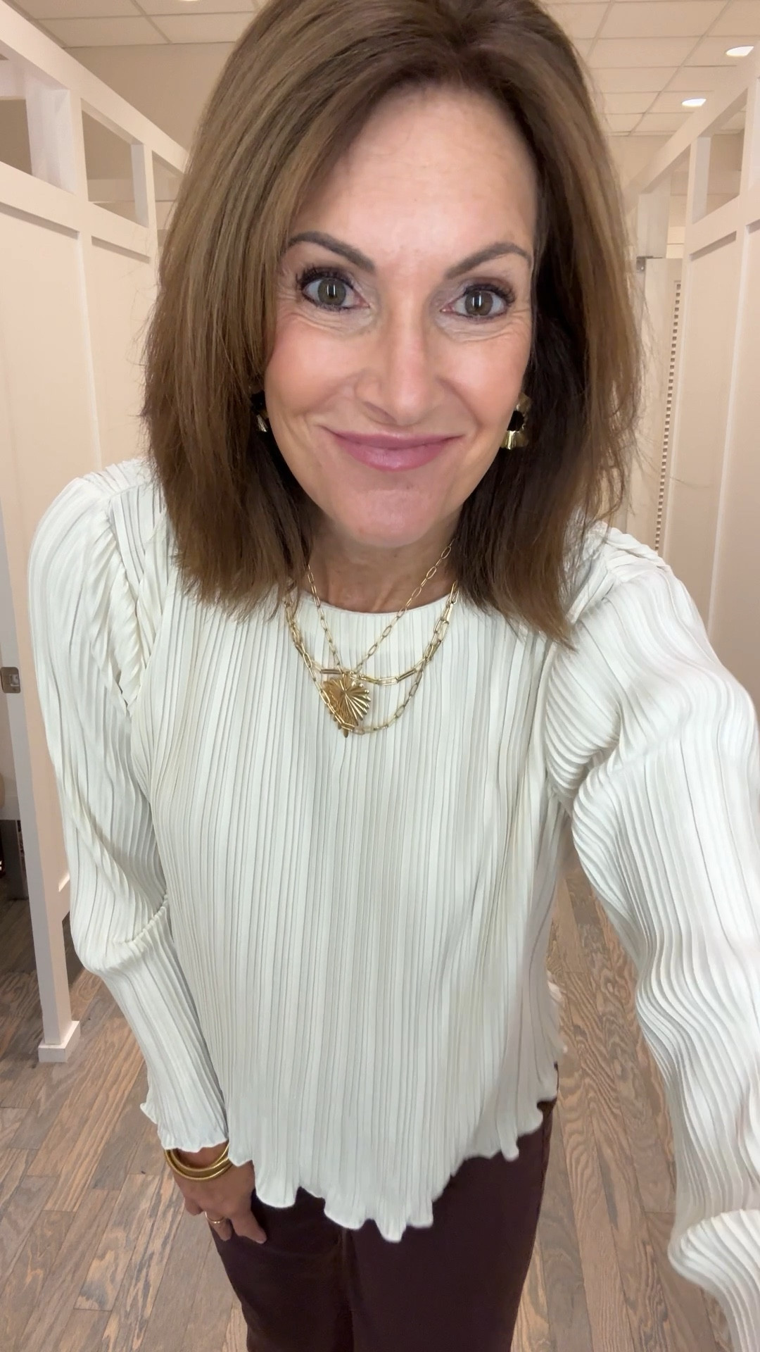 Brown crop jeans - 30/10 (size up they run small!)

Pleated top - M

Loafer discount - Annie20

Bracelet & necklace discount- anniek20

#LTKStyleTip #LTKVideo #LTKWorkwear