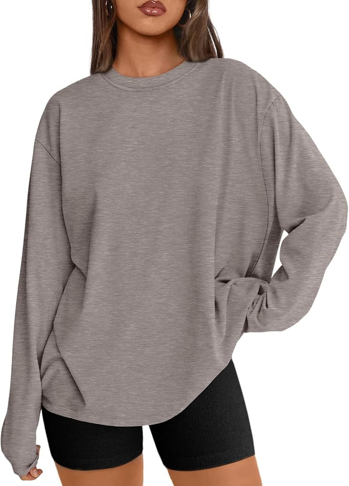Trendy Queen Womens Oversized Long Sleeve T Shirts 2025 Basic Crewneck Tee Fall Tops Casual Worko... | Amazon (US)