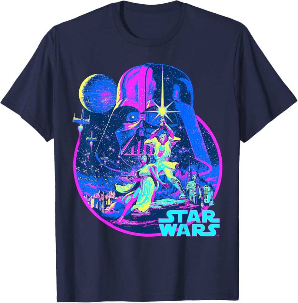 Star Wars Classic Bright Neon Poster Art Disney+ T-Shirt | Amazon (US)