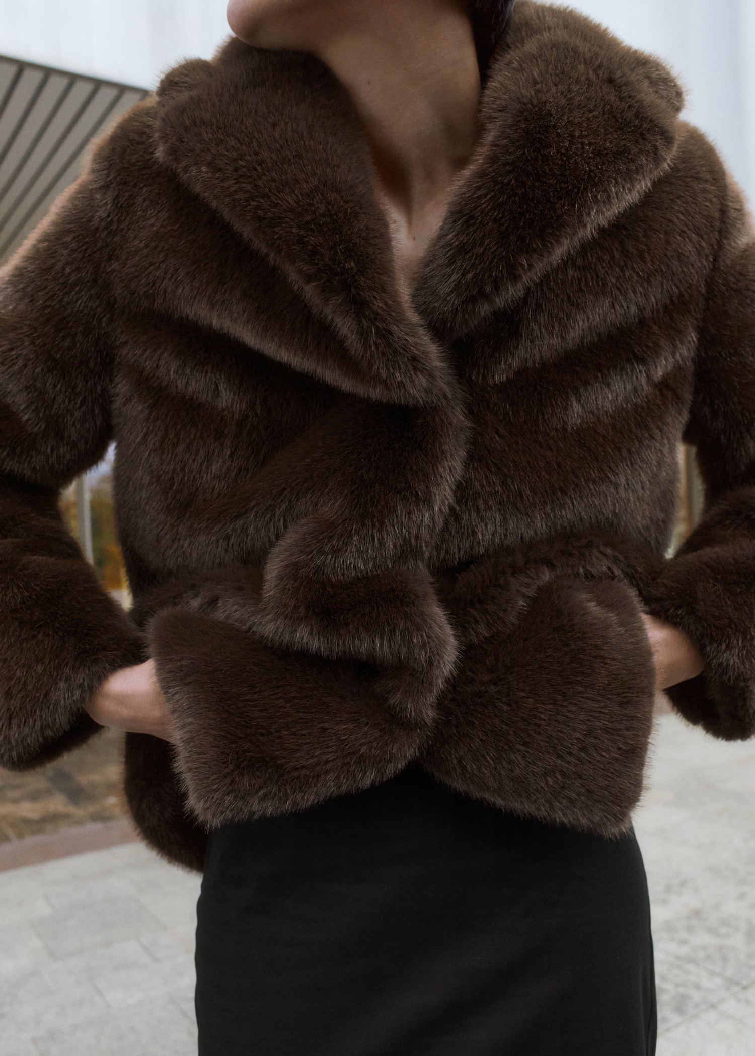 Faux-fur coat with lapels | MANGO (UK)