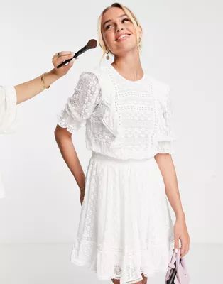 Ever New lace mini dress in porcelain | ASOS (Global)