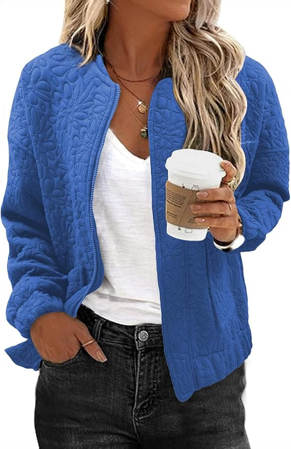 EVALESS Bomber Jackets for Women Spring Fashion 2025 Cute Jacquard Coats Lightweight Zip Up Jacke... | Amazon (US)