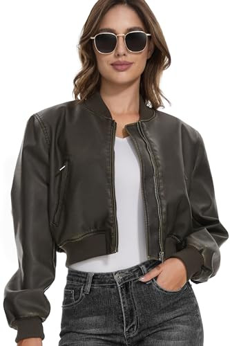 Fahsyee Women's Leather Jackets, Faux Motorcycle Belted Plus Size Moto Biker Coat Short Lightweight Vegan Pleather Fashion, Black, S | Amazon (US)