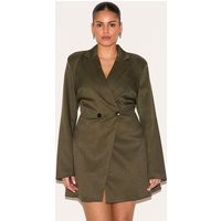 Plus Khaki Woven Cinched Waist Blazer Dress | PrettyLittleThing US