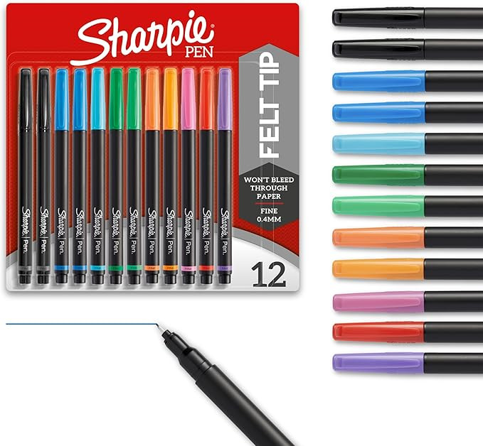 Sharpie Felt Tip Pens, Fine Point Pens (0.4Mm) Felt Tip Markers, Journaling Pens, Art Markers, Dr... | Amazon (US)