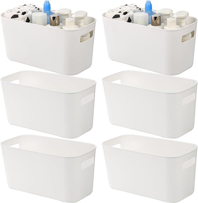 Yopay 6 Pack Plastic Storage Bin with Handle, White Bathroom Kitchen Organizer Bin for Organizing... | Amazon (CA)