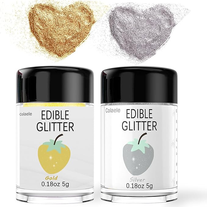 Gold Silver Edible Glitter Glimmer Powder for Cakes Drinks - Colaele 5 grams Food Grade Luster Du... | Amazon (US)