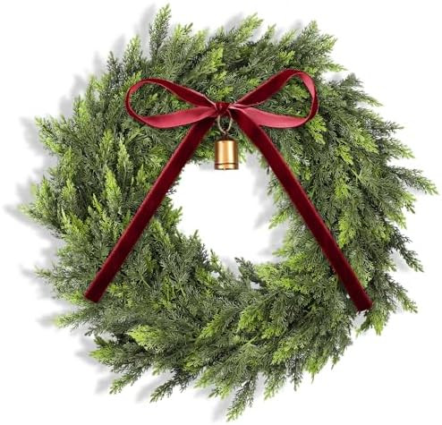 Dingion 12 Inch Real Touch Christmas Cedar Wreath Artificial Cedar Wreaths for Front Door Winter ... | Amazon (US)