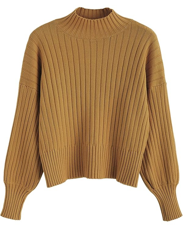 ZAFUL Women's Mock Neck Sweater Long Sleeve Ribbed Knit Basic Cropped Pullover Sweater | Amazon (US)