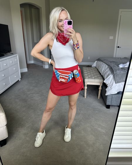 4th of July outfit inspo! Wearing a large in the red and blue athletic skirts - I sized up one! They run a little small. Medijm in the bodysuit 

#LTKStyleTip #LTKFindsUnder50 #LTKParties