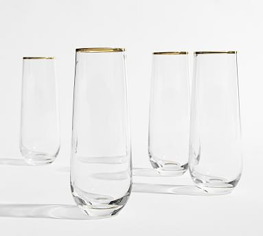 Gold Rim Stemless Champagne Flutes - Set of 4 | Pottery Barn | Pottery Barn (US)