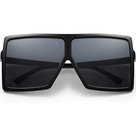Square Oversized Sunglasses for Women Men Fashion Flat Top Oversized Sunglasses (Black) | Walmart (US)